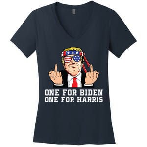 Donald Trump Middle Finger Biden Harris America Republican Women's V-Neck T-Shirt