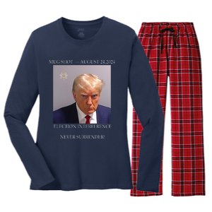 Donald Trump Mug Shot August 24 2024 Election Interference Women's Long Sleeve Flannel Pajama Set 