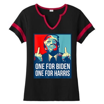 Donald Trump Middle Finger Biden Harris America Republican Ladies Halftime Notch Neck Tee