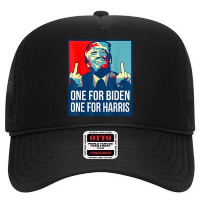 Donald Trump Middle Finger Biden Harris America Republican High Crown Mesh Back Trucker Hat