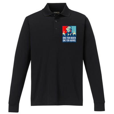 Donald Trump Middle Finger Biden Harris America Republican Performance Long Sleeve Polo