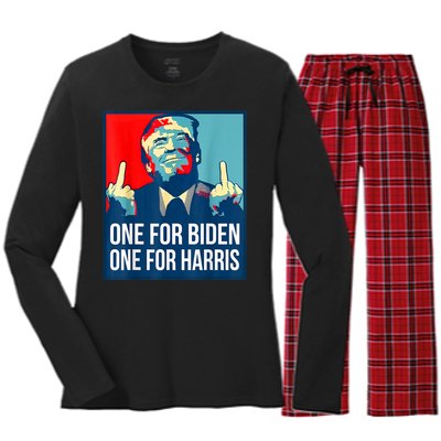 Donald Trump Middle Finger Biden Harris America Republican Women's Long Sleeve Flannel Pajama Set 