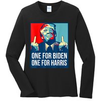 Donald Trump Middle Finger Biden Harris America Republican Ladies Long Sleeve Shirt