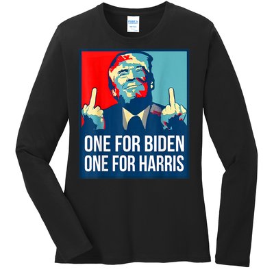 Donald Trump Middle Finger Biden Harris America Republican Ladies Long Sleeve Shirt