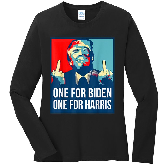 Donald Trump Middle Finger Biden Harris America Republican Ladies Long Sleeve Shirt