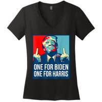 Donald Trump Middle Finger Biden Harris America Republican Women's V-Neck T-Shirt