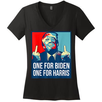 Donald Trump Middle Finger Biden Harris America Republican Women's V-Neck T-Shirt