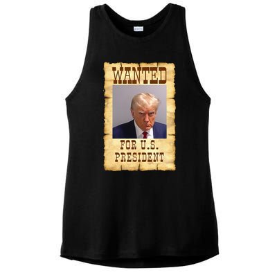 DONALD TRUMP MUG SHOT WANTED SIGN Ladies PosiCharge Tri-Blend Wicking Tank