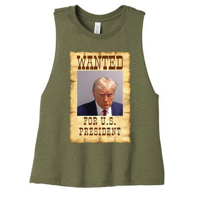 DONALD TRUMP MUG SHOT WANTED SIGN Women's Racerback Cropped Tank