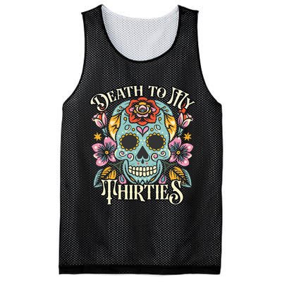 Death To My Thirties Rip 30s Floral Skull 40th Birthday Mesh Reversible Basketball Jersey Tank