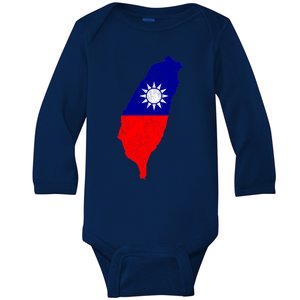 Distressed Taiwan Map Flag Support For Taiwan I Love Taiwan Funny Gift Baby Long Sleeve Bodysuit