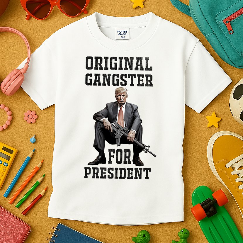 Donald Trump Mugshot Original Gangster For President 2024 Kids T-Shirt