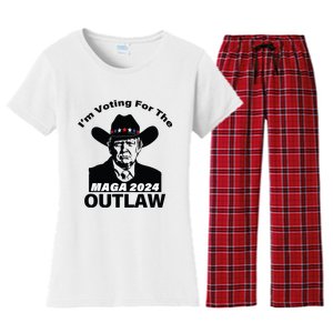 Donald Trump Maga Im Voting For The Outlaw 2024 President Women's Flannel Pajama Set