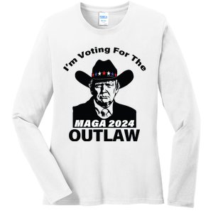 Donald Trump Maga Im Voting For The Outlaw 2024 President Ladies Long Sleeve Shirt