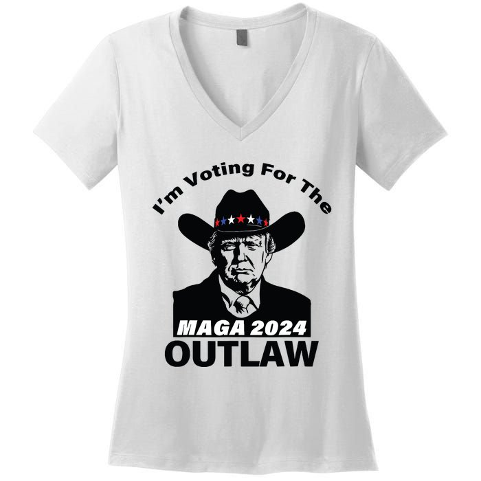 Donald Trump Maga Im Voting For The Outlaw 2024 President Women's V-Neck T-Shirt