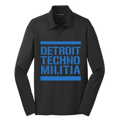 Detroit Techno Militia Blue Silk Touch Performance Long Sleeve Polo