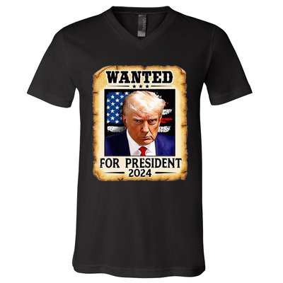 Donald Trump Mug Shot Wanted For U.S. President 2024 V-Neck T-Shirt