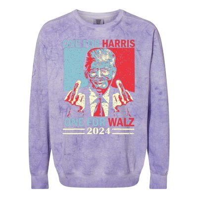 Donald Trump Middle Finger Harris Walz Usa Election Colorblast Crewneck Sweatshirt