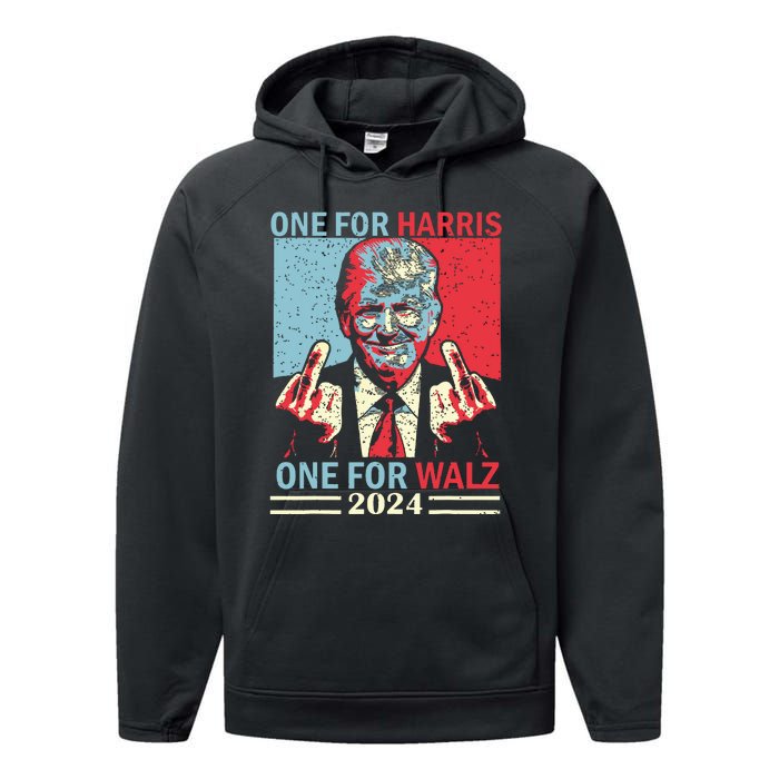 Donald Trump Middle Finger Harris Walz Usa Election Performance Fleece Hoodie