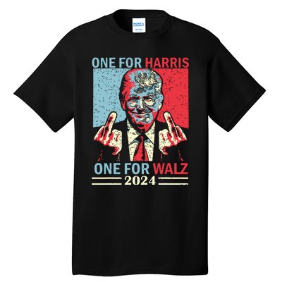 Donald Trump Middle Finger Harris Walz Usa Election Tall T-Shirt