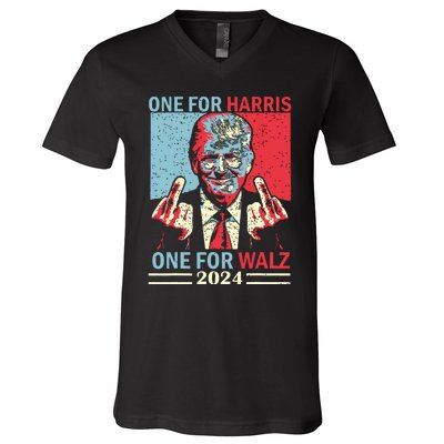 Donald Trump Middle Finger Harris Walz Usa Election V-Neck T-Shirt