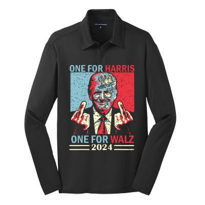 Donald Trump Middle Finger Harris Walz Usa Election Silk Touch Performance Long Sleeve Polo