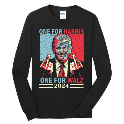 Donald Trump Middle Finger Harris Walz Usa Election Tall Long Sleeve T-Shirt