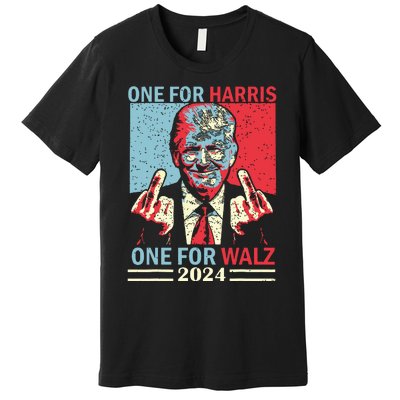 Donald Trump Middle Finger Harris Walz Usa Election Premium T-Shirt