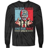 Donald Trump Middle Finger Harris Walz Usa Election Tie-Dye Long Sleeve Shirt