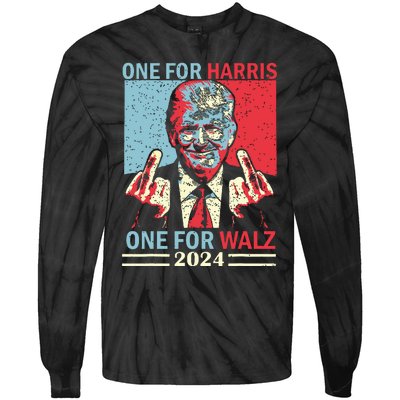 Donald Trump Middle Finger Harris Walz Usa Election Tie-Dye Long Sleeve Shirt