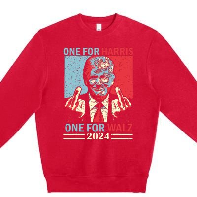 Donald Trump Middle Finger Harris Walz Usa Election Premium Crewneck Sweatshirt