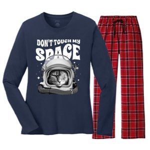 Don't Touch My Space Cat Women's Long Sleeve Flannel Pajama Set 