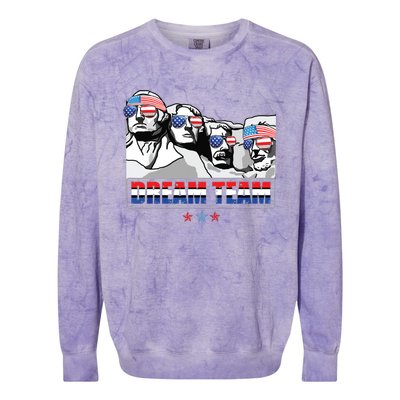 Dream Team Mount Rushmore Presidents 4th Of July Patriotic Colorblast Crewneck Sweatshirt