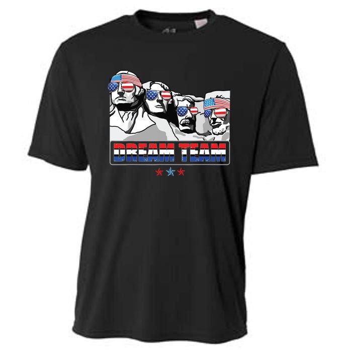 Dream Team Mount Rushmore Presidents 4th Of July Patriotic Cooling Performance Crew T-Shirt