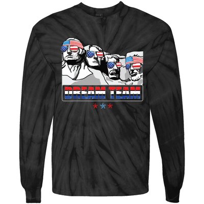 Dream Team Mount Rushmore Presidents 4th Of July Patriotic Tie-Dye Long Sleeve Shirt