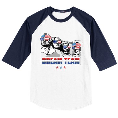 Dream Team Mount Rushmore Presidents 4th Of July Patriotic Baseball Sleeve Shirt