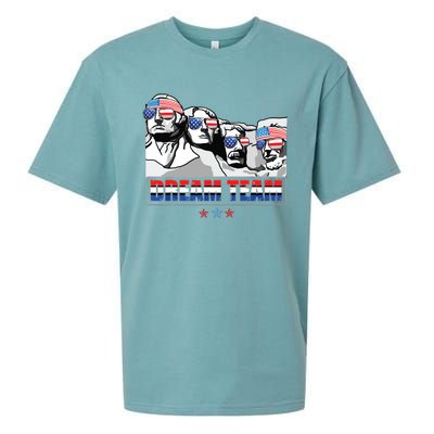 Dream Team Mount Rushmore Presidents 4th Of July Patriotic Sueded Cloud Jersey T-Shirt