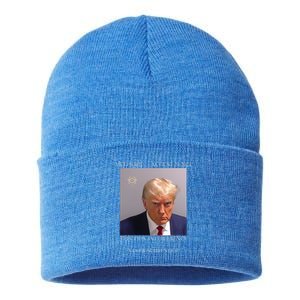 Donald Trump Mug Shot August 24 2024 Election Interference Sustainable Knit Beanie