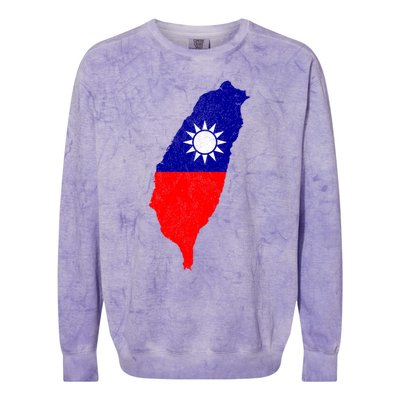 Distressed Taiwan Map Flag Support For Taiwan I Love Taiwan Gift Colorblast Crewneck Sweatshirt