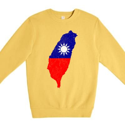 Distressed Taiwan Map Flag Support For Taiwan I Love Taiwan Gift Premium Crewneck Sweatshirt