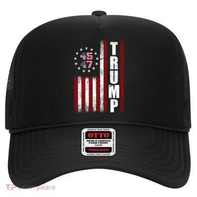 Donald Trump Merchandise 45 47 American Flag High Crown Mesh Back Trucker Hat