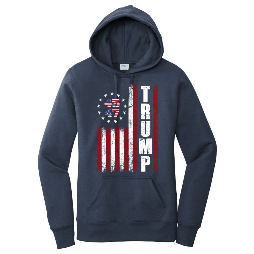Donald Trump Merchandise 45 47 American Flag Women's Pullover Hoodie
