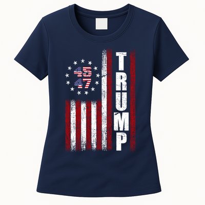 Donald Trump Merchandise 45 47 American Flag Womens T-Shirt