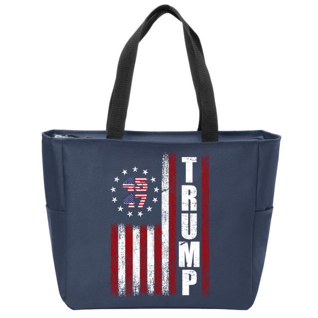 Donald Trump Merchandise 45 47 American Flag Zip Tote Bag