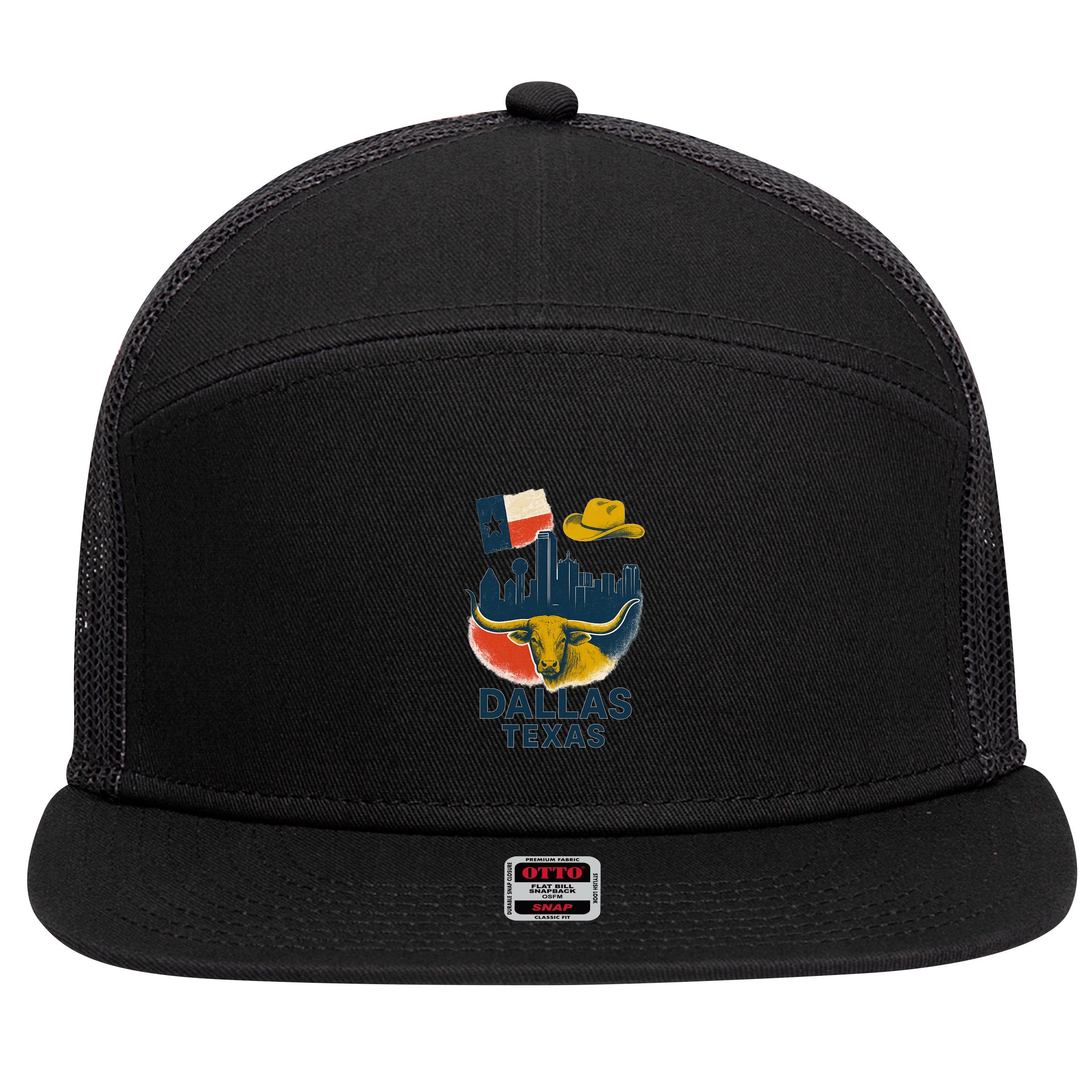 Dallas Texas Modern Collage 7 Panel Mesh Trucker Snapback Hat