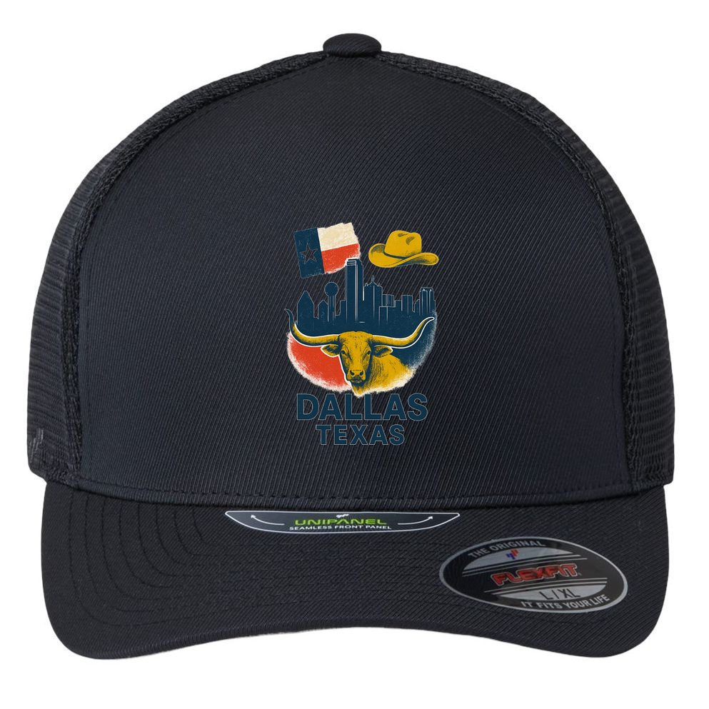Dallas Texas Modern Collage Flexfit Unipanel Trucker Cap