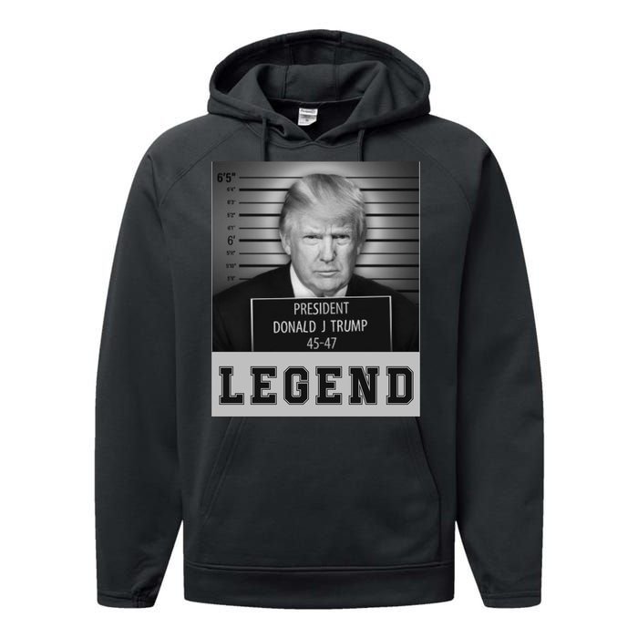 Donald Trump Mug Shot Legend Trump Mugshot 2024 Performance Fleece Hoodie