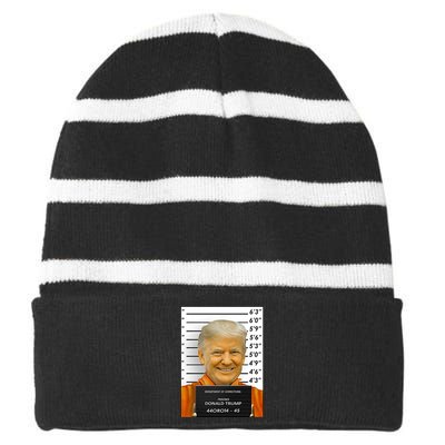 Donald Trump Mugshot Jail Prison Striped Beanie with Solid Band