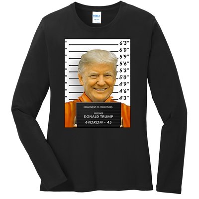 Donald Trump Mugshot Jail Prison Ladies Long Sleeve Shirt