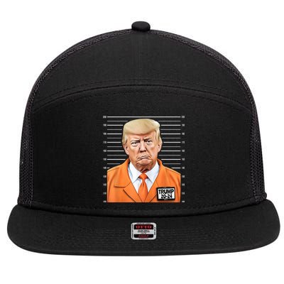 Donald Trump Mug Shot 2024 Orange Jail Suit 7 Panel Mesh Trucker Snapback Hat